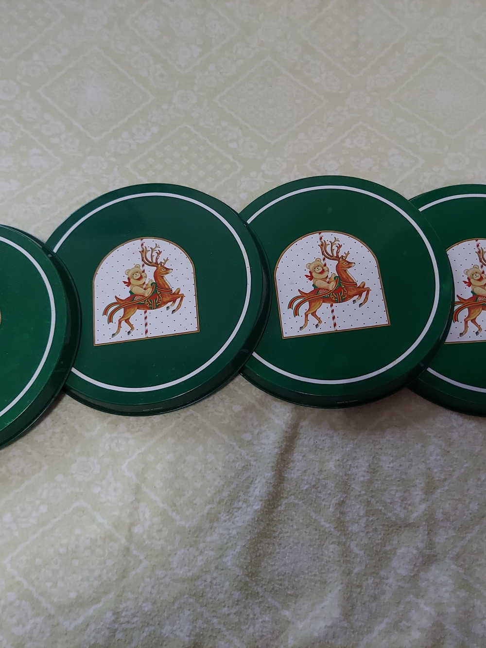 Green Holiday Stove Cover Set with Reindeer Design